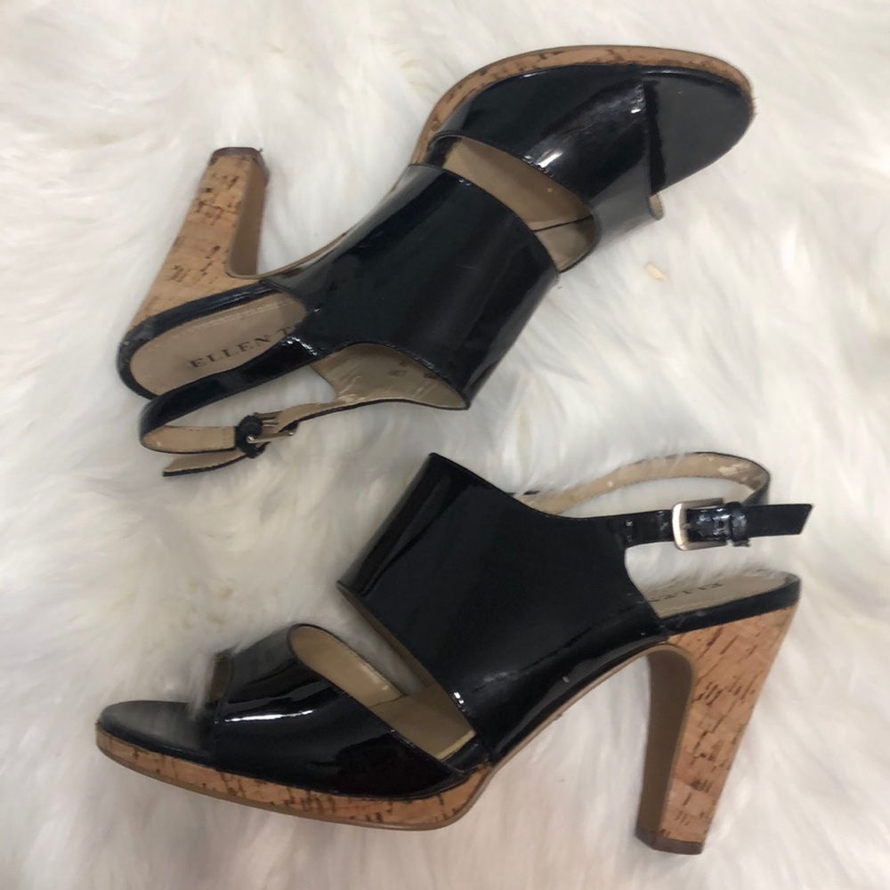 Ellen Tracy Cory leather black cork sandals 7 - Picture 6 of 7
